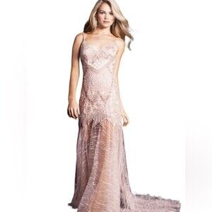 Jovani Style 49569 Fit & Flare Beaded Embroidered Mermaid Blush Gown Size 6